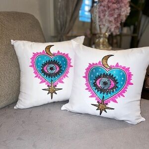 Evil Eye Sequins Pink  2pc Throw Pillow Covers